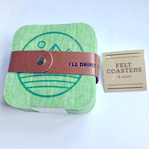 2/$20 NEW Felt Coasters 8 Pack 4” x 4” Green - Picture 1 of 16